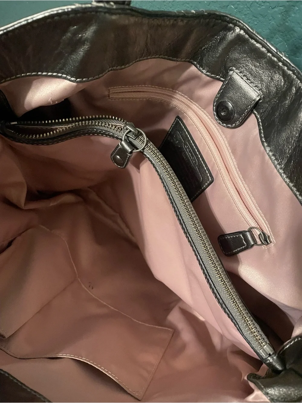 Coach Women's Metallic silver tote Bag with Ring-Detail Straps